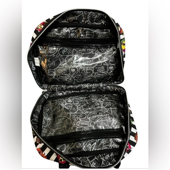 Betsey Johnson Striped Doll & Rose Toiletry, Makeup Bag - Picture 3 of 16